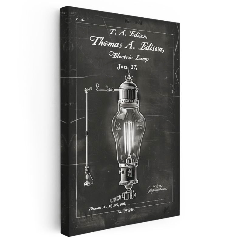 Dikey Kanvas Tablo Edison Lambası Patent Çizimi Armatür Vintage Tablo Ev Ofis Duvar Dekoru