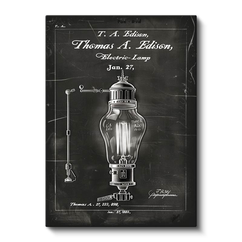 Dikey Kanvas Tablo Edison Lambası Patent Çizimi Armatür Vintage Tablo Ev Ofis Duvar Dekoru