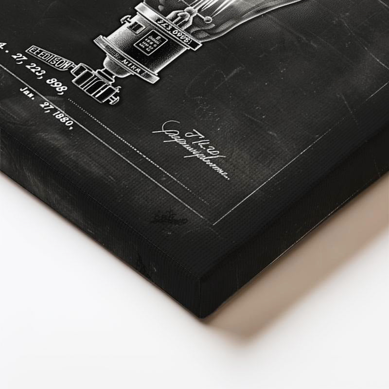 Dikey Kanvas Tablo Edison Lambası Patent Çizimi Armatür Vintage Tablo Ev Ofis Duvar Dekoru