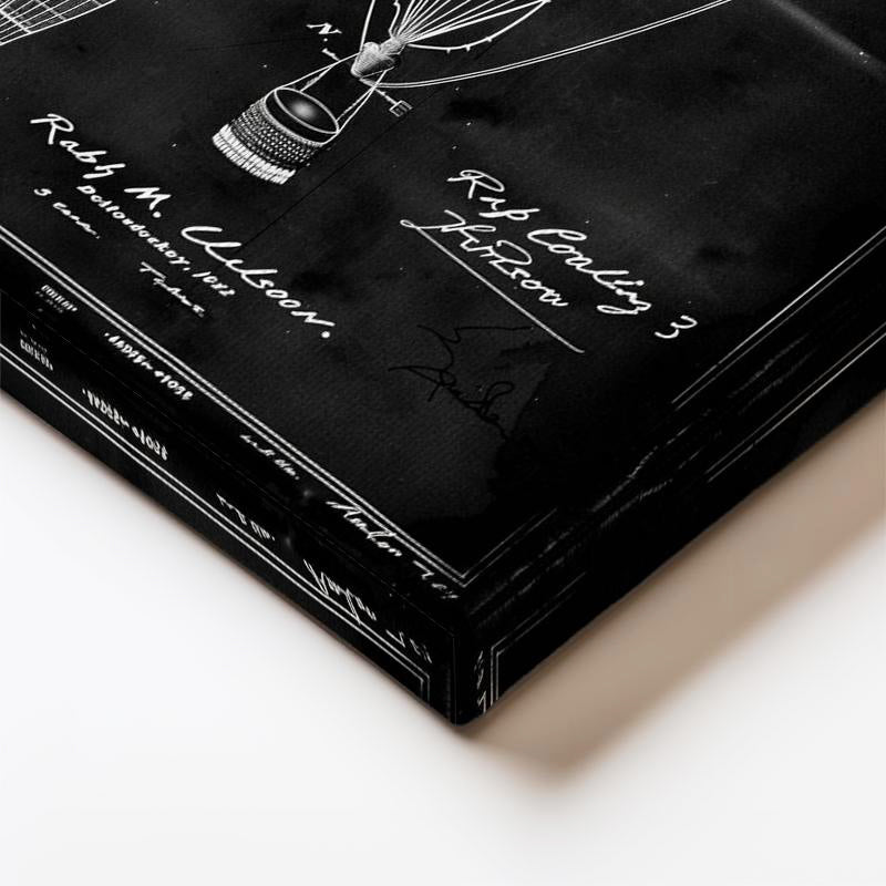 Dikey Kanvas Tablo Balon ve Sepeti Patent Çizimi Teknik Vintage Tablo Ev Ofis Duvar Dekoru