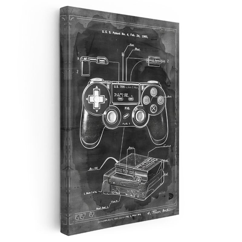 Dikey Kanvas Tablo Oyun Kumandası ve Konsol Patent Çizimi Oyun Vintage Tablo Ev Ofis Duvar Dekoru