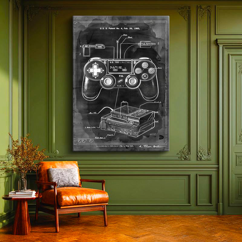 Dikey Kanvas Tablo Oyun Kumandası ve Konsol Patent Çizimi Oyun Vintage Tablo Ev Ofis Duvar Dekoru