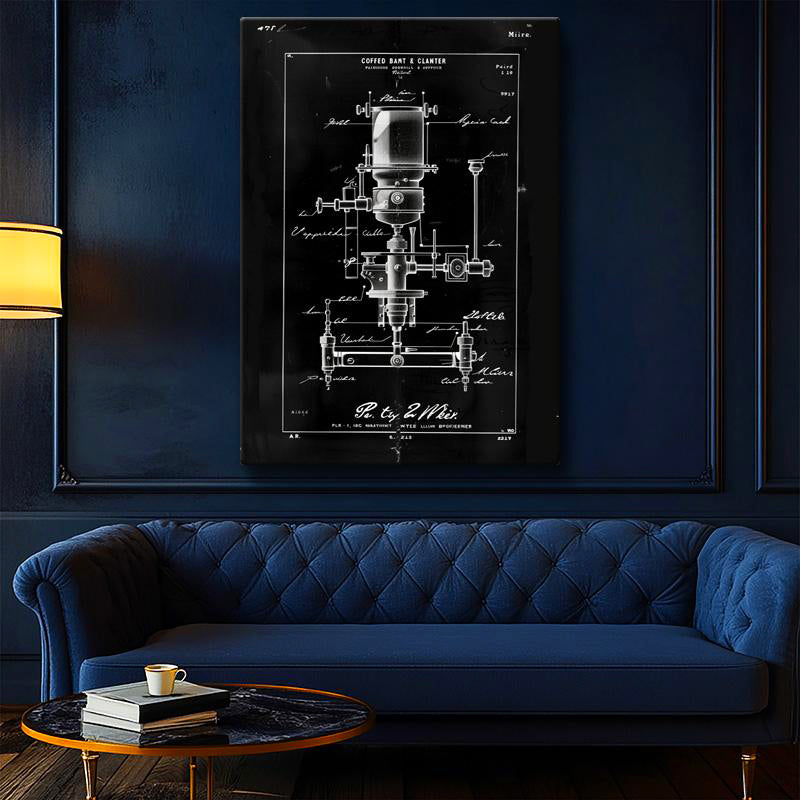 Dikey Kanvas Tablo Mikroskop Mekanizması Patent Çizimi Teknik Vintage Tablo Ev Ofis Duvar Dekoru