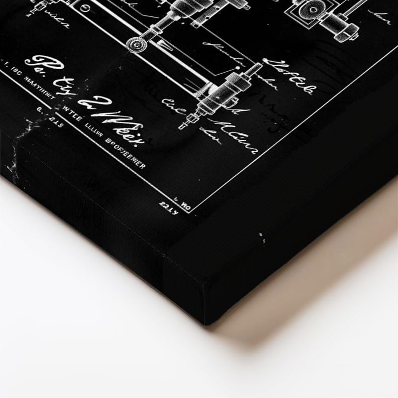 Dikey Kanvas Tablo Mikroskop Mekanizması Patent Çizimi Teknik Vintage Tablo Ev Ofis Duvar Dekoru