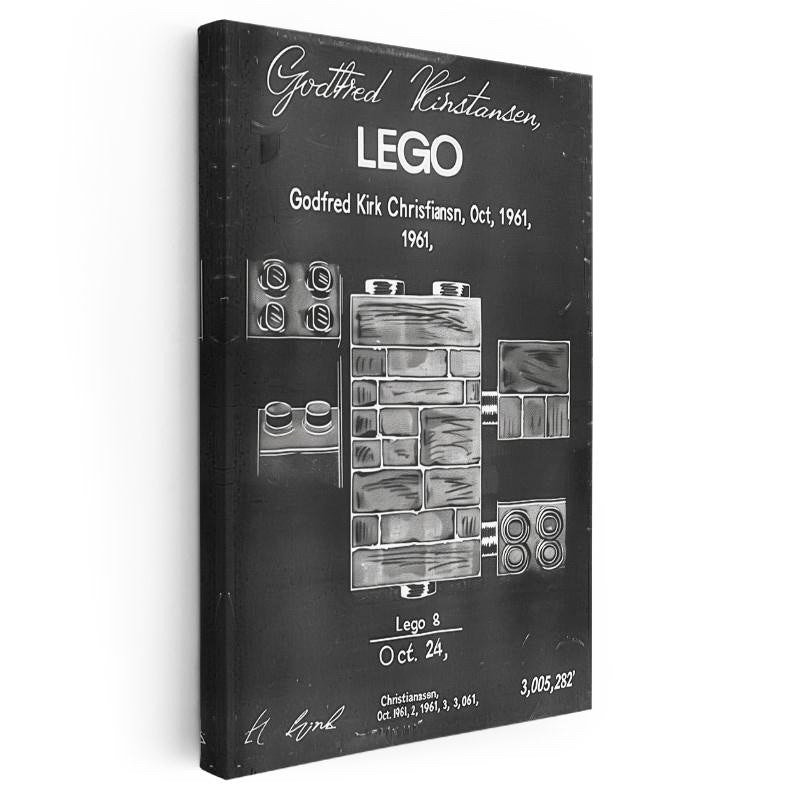 Dikey Kanvas Tablo LEGO Duvar Bloğu Patent Çizimi Teknik Vintage Tablo Ev Ofis Duvar Dekoru