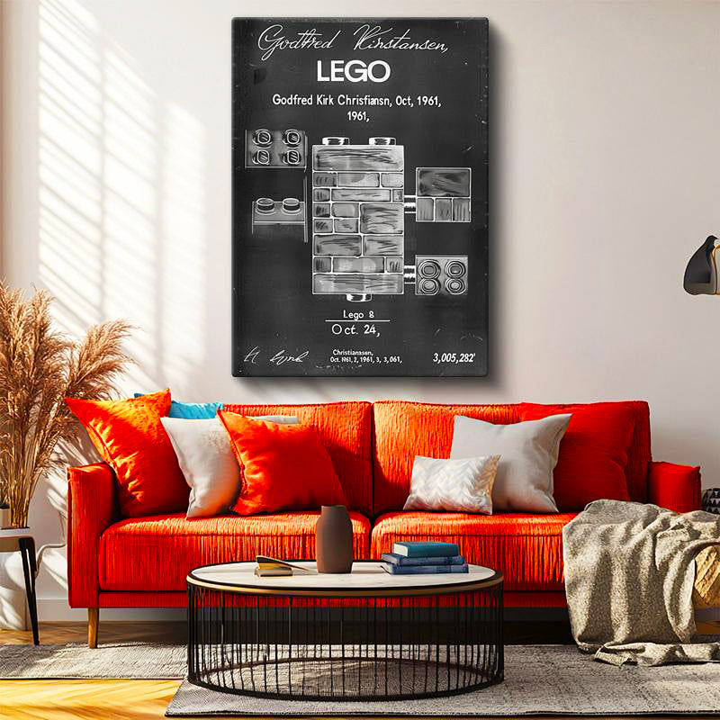 Dikey Kanvas Tablo LEGO Duvar Bloğu Patent Çizimi Teknik Vintage Tablo Ev Ofis Duvar Dekoru