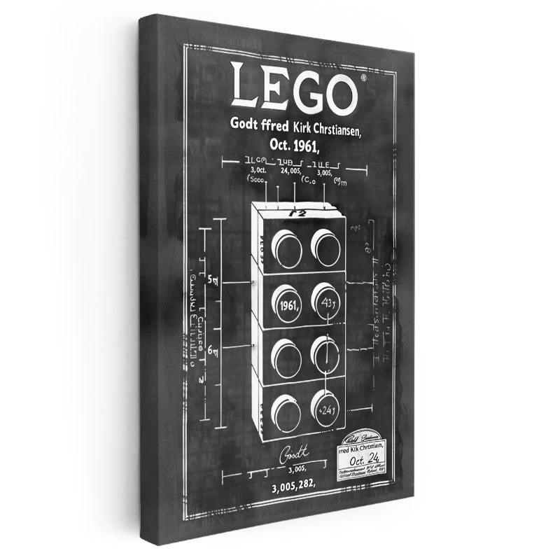 Dikey Kanvas Tablo Dört Katlı LEGO Blok Patent Çizimi Oyun Vintage Tablo Ev Ofis Duvar Dekoru