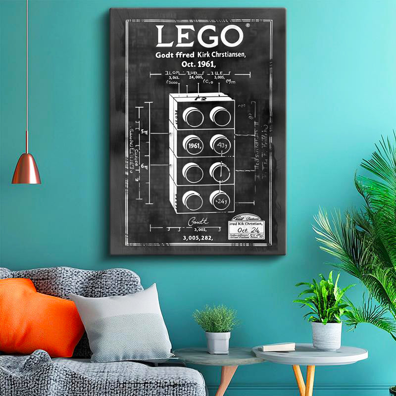 Dikey Kanvas Tablo Dört Katlı LEGO Blok Patent Çizimi Oyun Vintage Tablo Ev Ofis Duvar Dekoru
