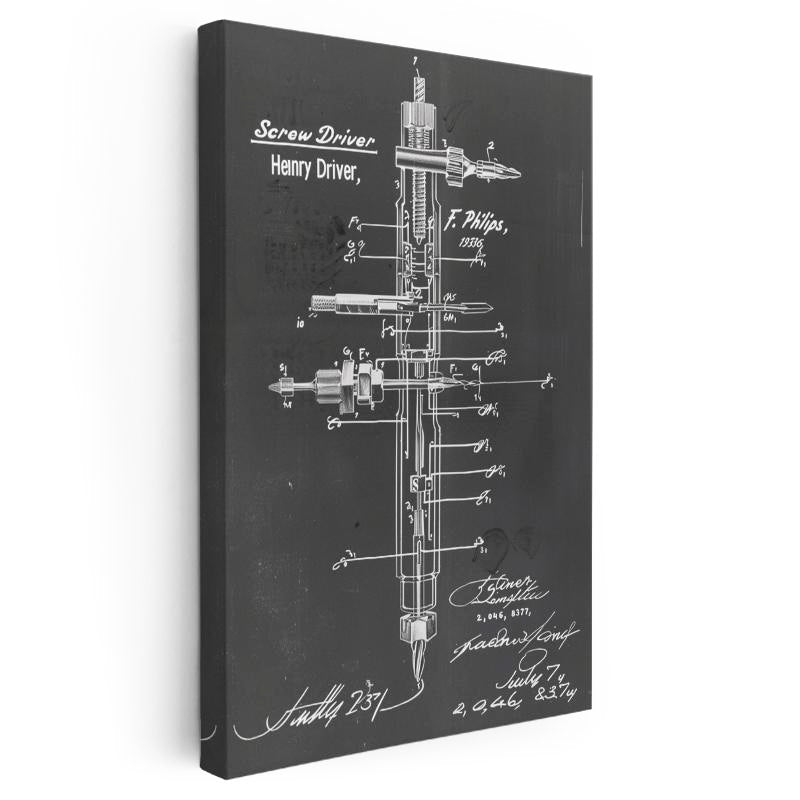 Dikey Kanvas Tablo Tornavida İç Mekanizma Patent Teknik Vintage Tablo Ev Ofis Duvar Dekoru