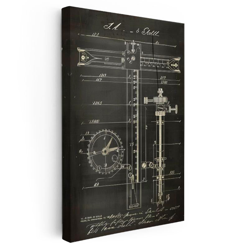 Dikey Kanvas Tablo Hassas Ölçüm Cetveli Patent Çizimi Teknik Vintage Tablo Ev Ofis Duvar Dekoru