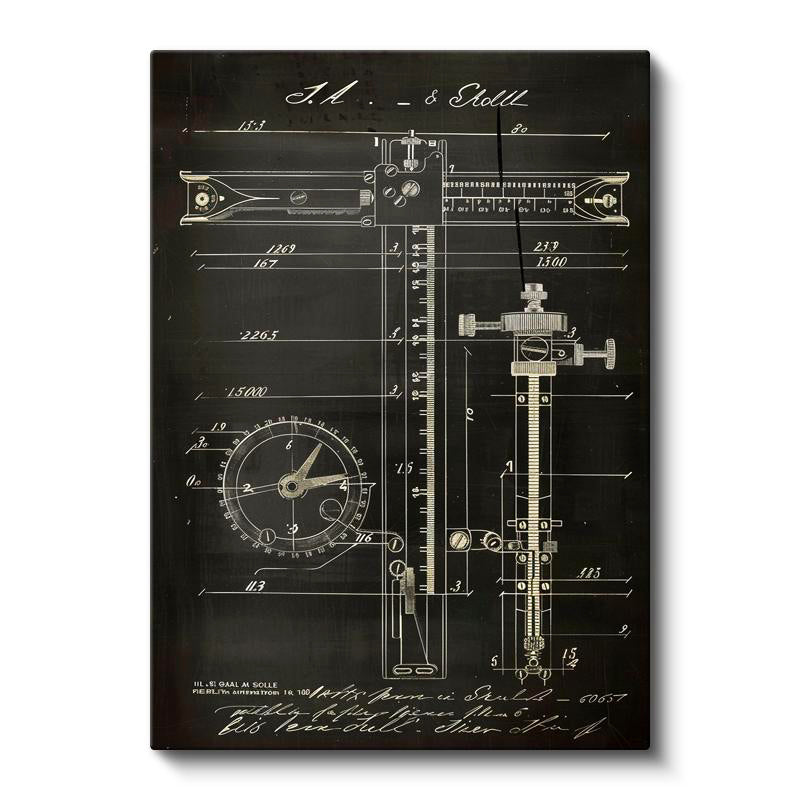 Dikey Kanvas Tablo Hassas Ölçüm Cetveli Patent Çizimi Teknik Vintage Tablo Ev Ofis Duvar Dekoru