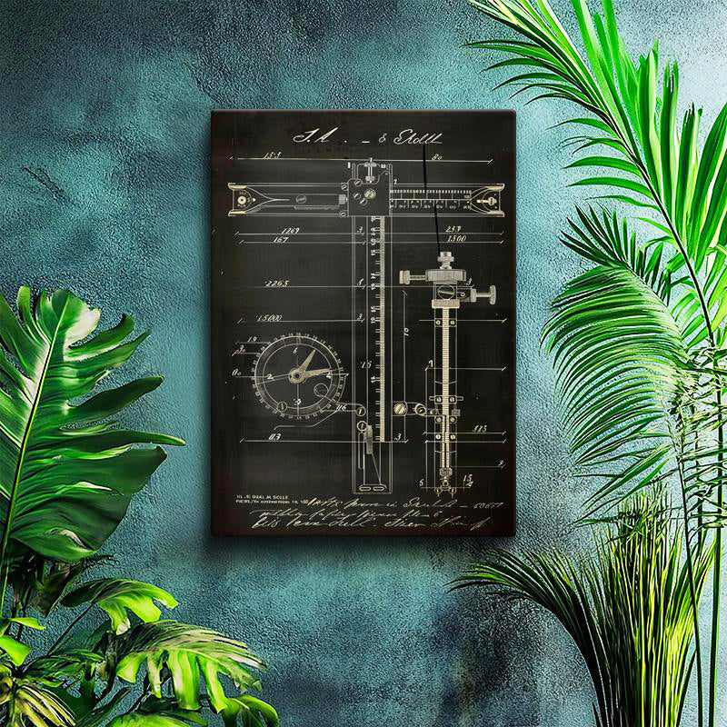 Dikey Kanvas Tablo Hassas Ölçüm Cetveli Patent Çizimi Teknik Vintage Tablo Ev Ofis Duvar Dekoru