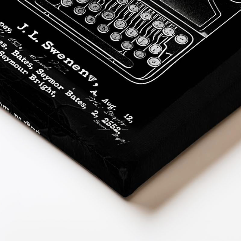 Dikey Kanvas Tablo Daktilo Patent Çizimi Klavye Detayı Vintage Tablo Ev Ofis Duvar Dekoru