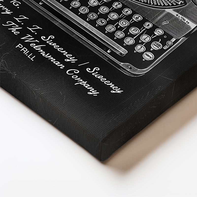 Dikey Kanvas Tablo Daktilo Üstten Görünüm Patent Çizimi Vintage Tablo Ev Ofis Duvar Dekoru