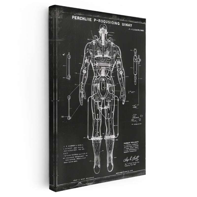 Dikey Kanvas Tablo İnsan Vücudu Patent Çizimi Teknik Vintage Tablo Ev Ofis Duvar Dekoru