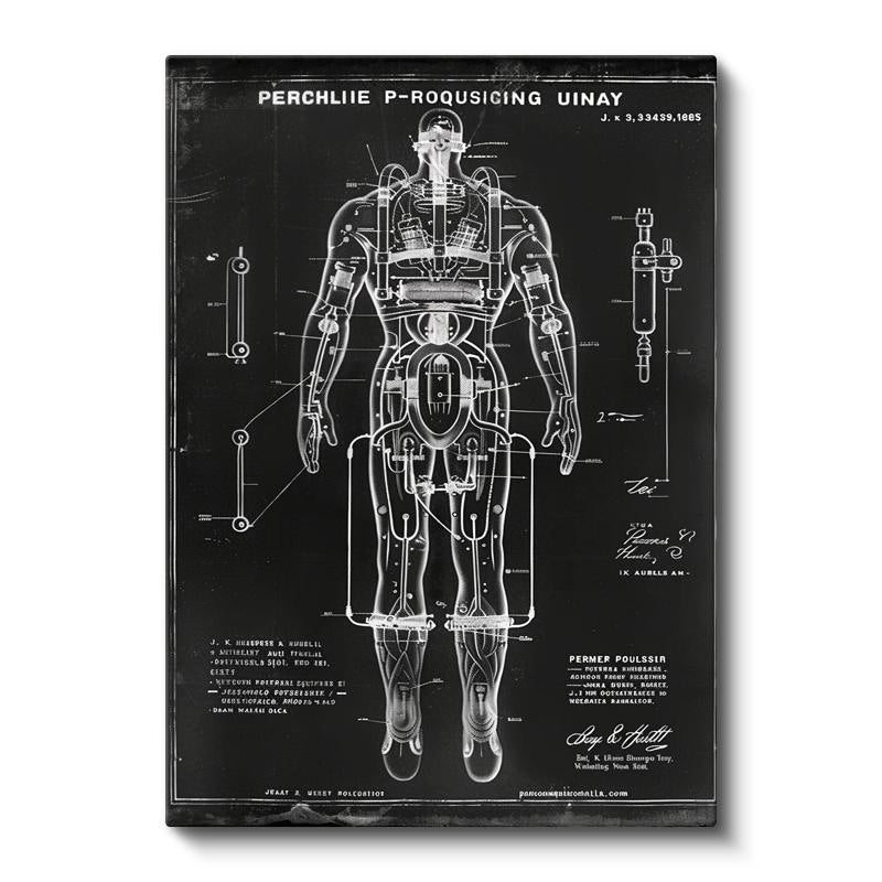 Dikey Kanvas Tablo İnsan Vücudu Patent Çizimi Teknik Vintage Tablo Ev Ofis Duvar Dekoru