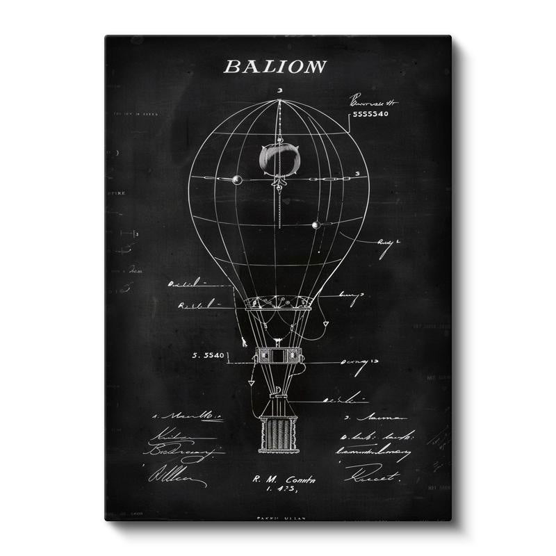 Dikey Kanvas Tablo Balon Patent Çizimi Teknik Detaylı Taşıt Vintage Tablo Duvar Dekoru