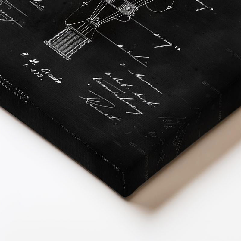 Dikey Kanvas Tablo Balon Patent Çizimi Teknik Detaylı Taşıt Vintage Tablo Duvar Dekoru