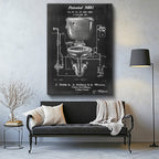 Dikey Kanvas Tablo Antik Tuvalet ve Sifon Patent Çizimi Teknik Vintage Tablo Ev Ofis Duvar Dekoru