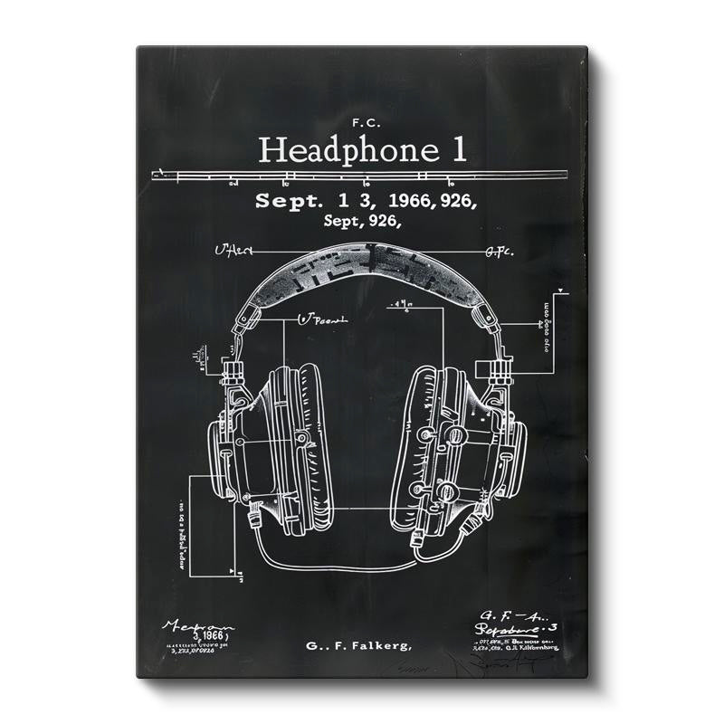 Dikey Kanvas Tablo Kulaklık Patent Çizimi Teknik Detaylı Müzik Vintage Tablo Ev Ofis Duvar Dekoru