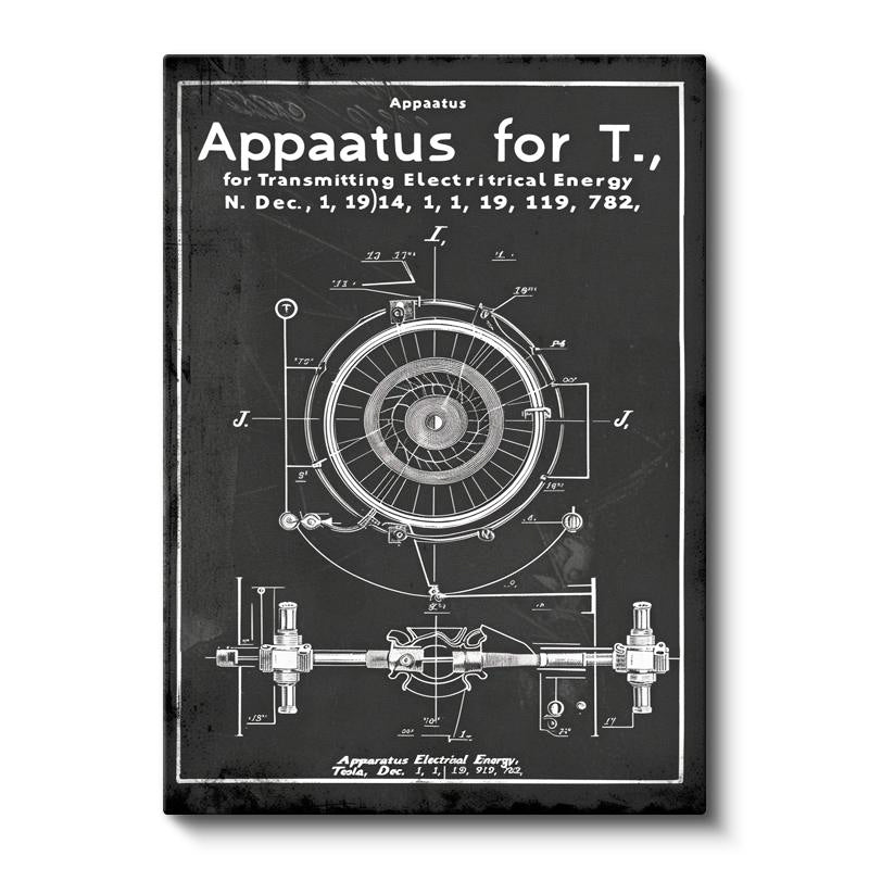 Dikey Kanvas Tablo Tesla Enerji Aparatı Çark Detayı Teknik Vintage Tablo Ev Ofis Duvar Dekoru