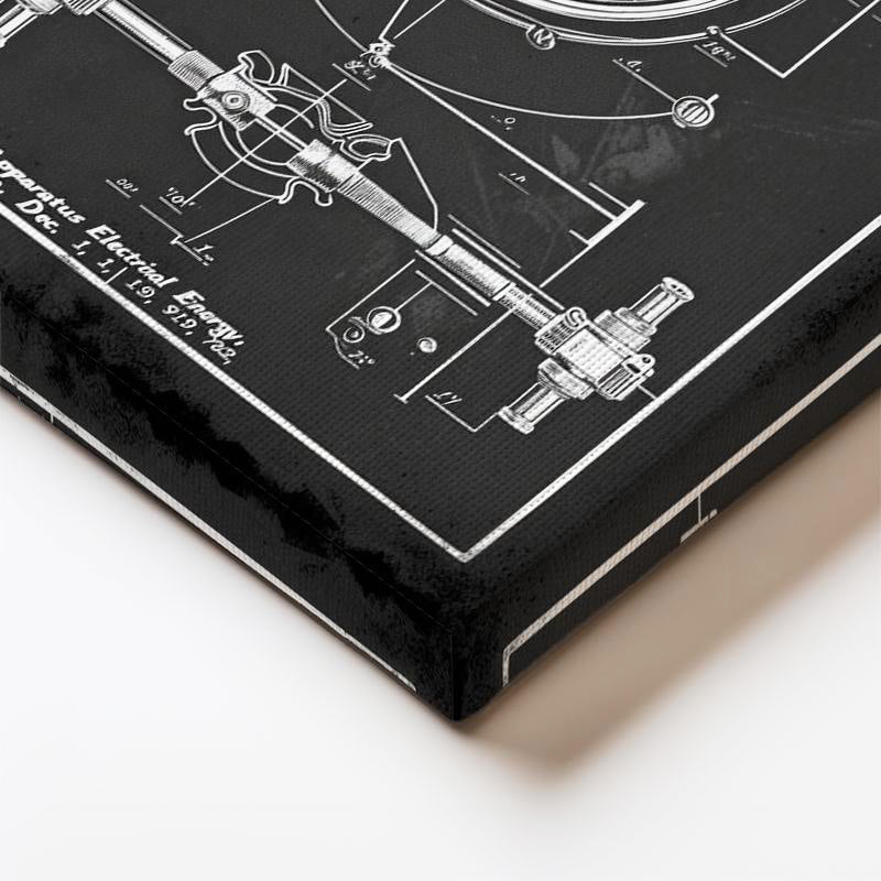 Dikey Kanvas Tablo Tesla Enerji Aparatı Çark Detayı Teknik Vintage Tablo Ev Ofis Duvar Dekoru