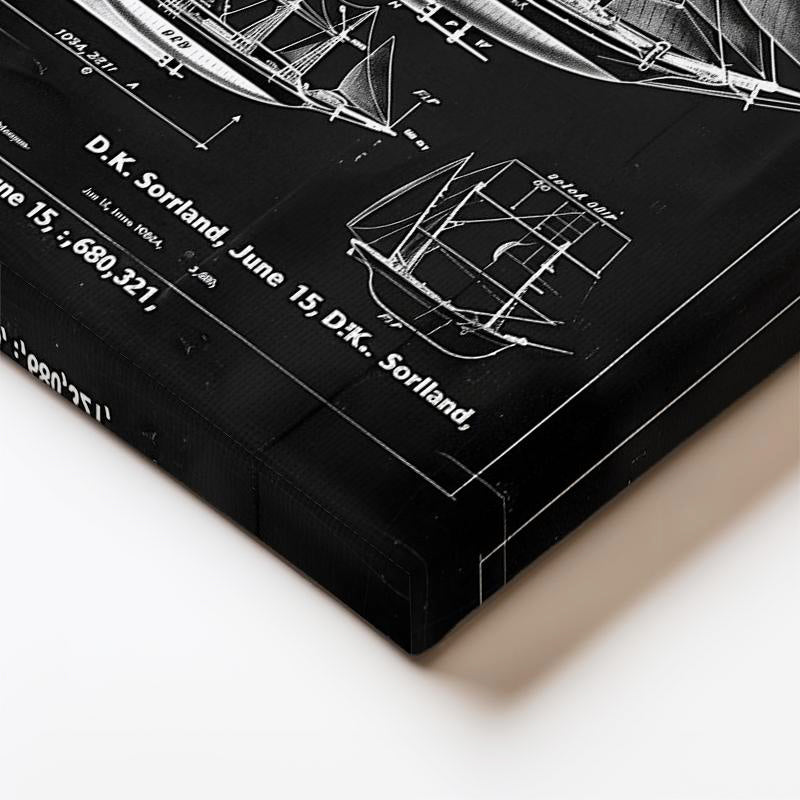 Dikey Kanvas Tablo Yelkenli Gemi Üçlü Patent Çizimi Taşıt Vintage Tablo Ev Ofis Duvar Dekoru