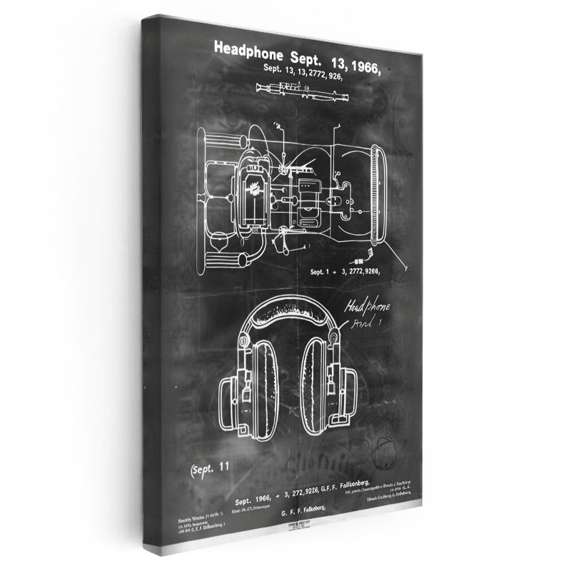 Dikey Kanvas Tablo Kulaklık İç Mekanizma Patent Çizimi Müzik Vintage Tablo Ev Ofis Duvar Dekoru
