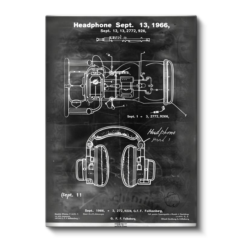 Dikey Kanvas Tablo Kulaklık İç Mekanizma Patent Çizimi Müzik Vintage Tablo Ev Ofis Duvar Dekoru
