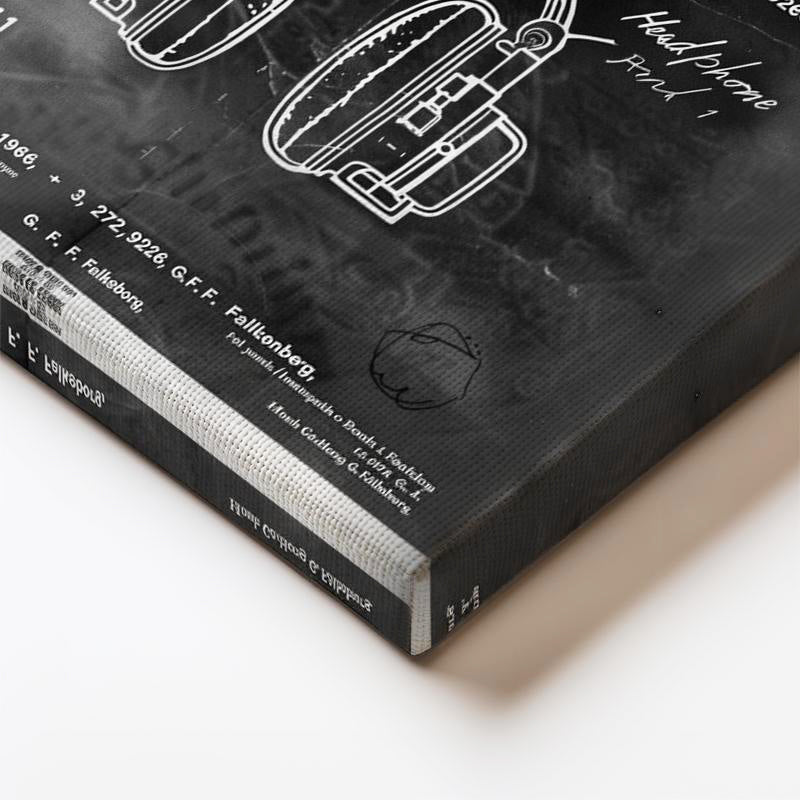 Dikey Kanvas Tablo Kulaklık İç Mekanizma Patent Çizimi Müzik Vintage Tablo Ev Ofis Duvar Dekoru