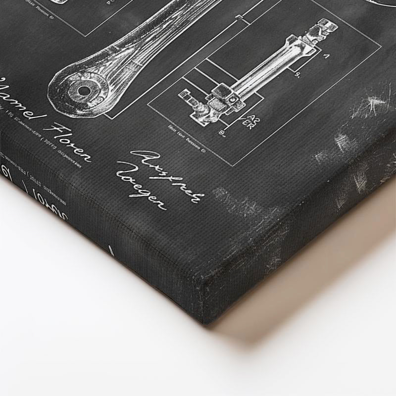 Dikey Kanvas Tablo Çekiç Patent Çizimi Detaylı Teknik Vintage Tablo Ev Ofis Duvar Dekoru