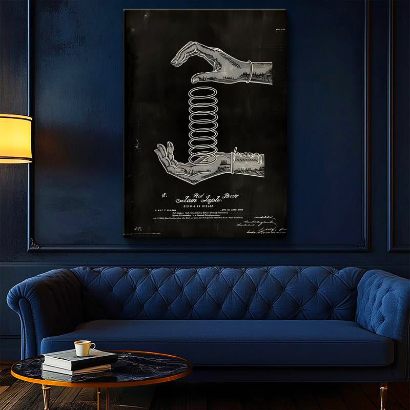 Dikey Kanvas Tablo Ellerde Yay Mekanizması Patent Teknik Vintage Tablo Ev Ofis Duvar Dekoru