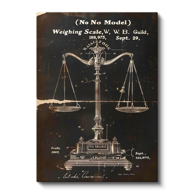 Dikey Kanvas Tablo Denge Terazisi Patent Çizimi Teknik Vintage Tablo Duvar Dekoru