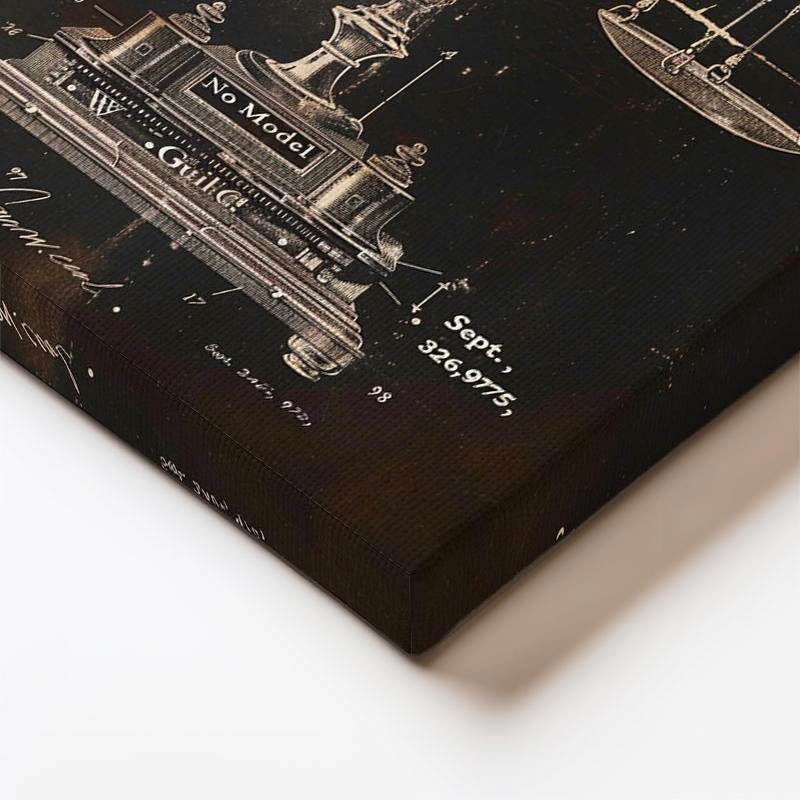 Dikey Kanvas Tablo Denge Terazisi Patent Çizimi Teknik Vintage Tablo Duvar Dekoru