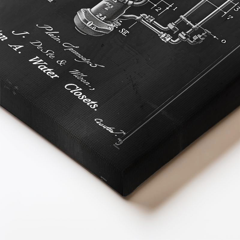 Dikey Kanvas Tablo Antik Tuvalet Mekanizması Patent Çizimi Teknik Vintage Tablo Duvar Dekoru