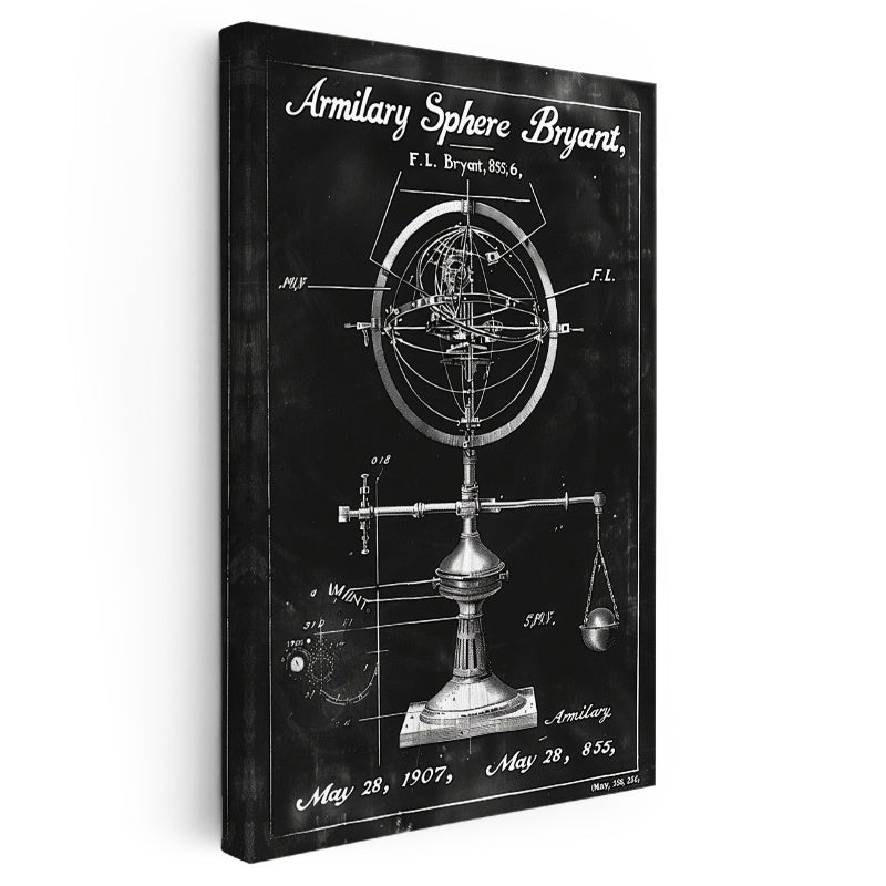 Dikey Kanvas Tablo Armillary Sphere Terazili Patent Teknik Vintage Tablo Ev Ofis Duvar Dekoru