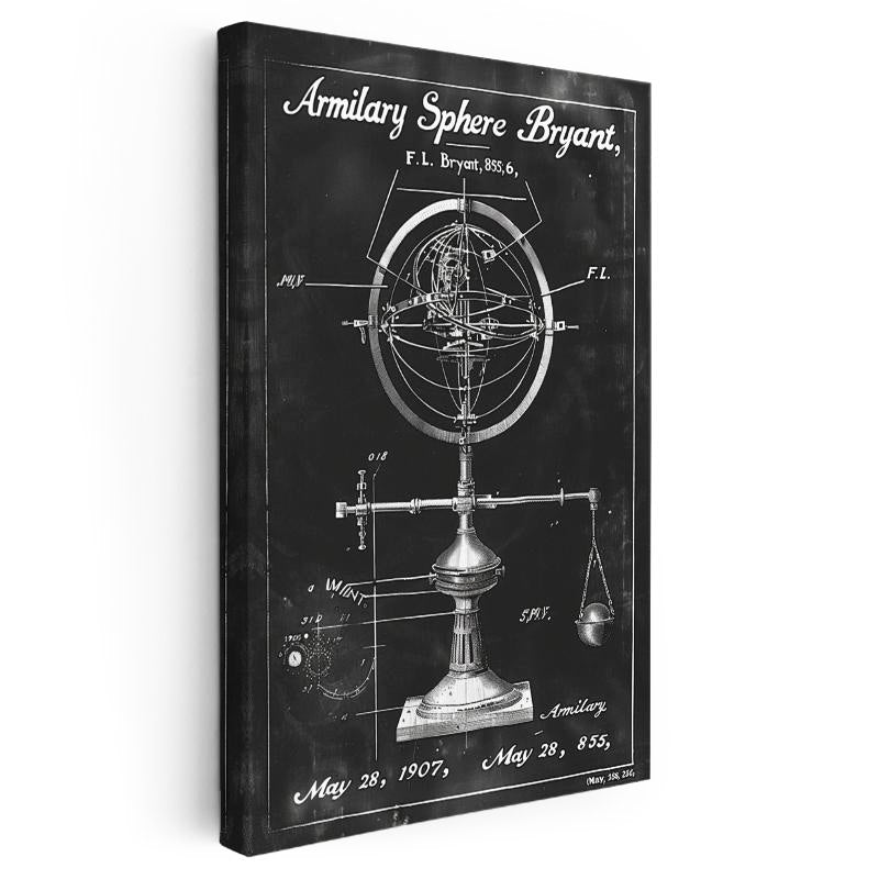 Dikey Kanvas Tablo Armillary Sphere Terazili Patent Teknik Vintage Tablo Ev Ofis Duvar Dekoru