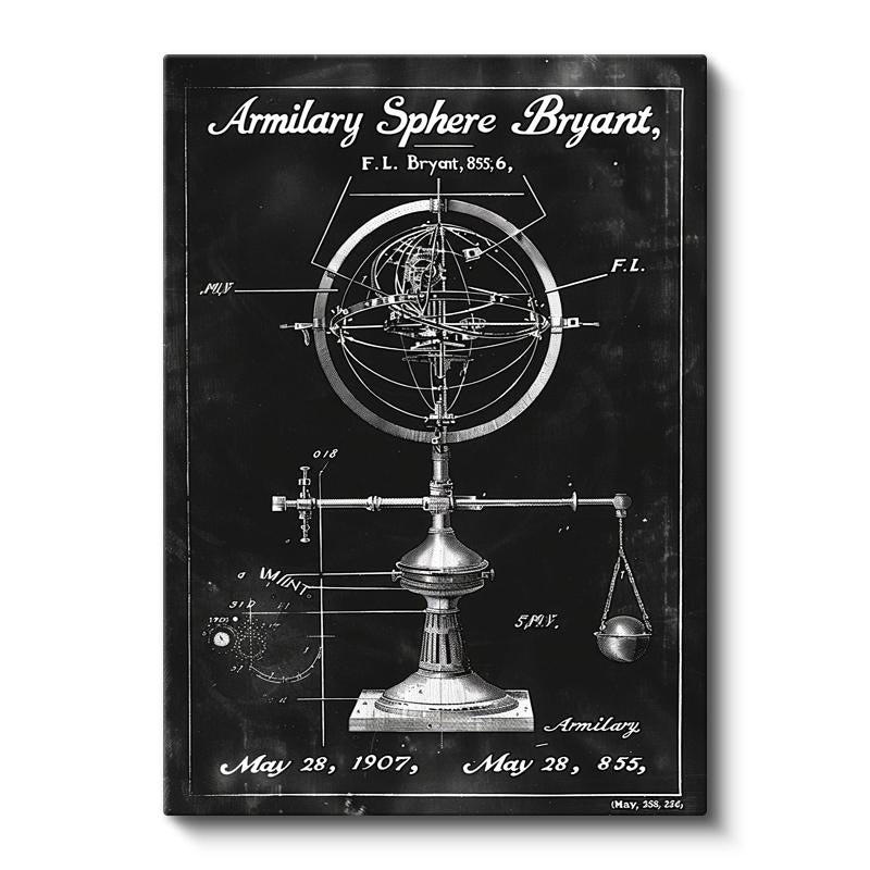 Dikey Kanvas Tablo Armillary Sphere Terazili Patent Teknik Vintage Tablo Ev Ofis Duvar Dekoru