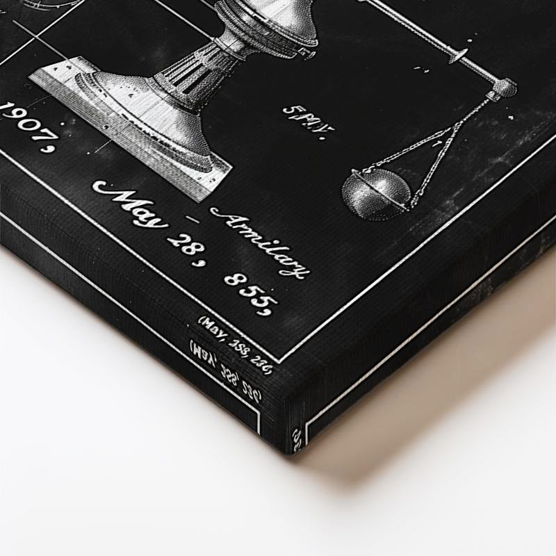 Dikey Kanvas Tablo Armillary Sphere Terazili Patent Teknik Vintage Tablo Ev Ofis Duvar Dekoru