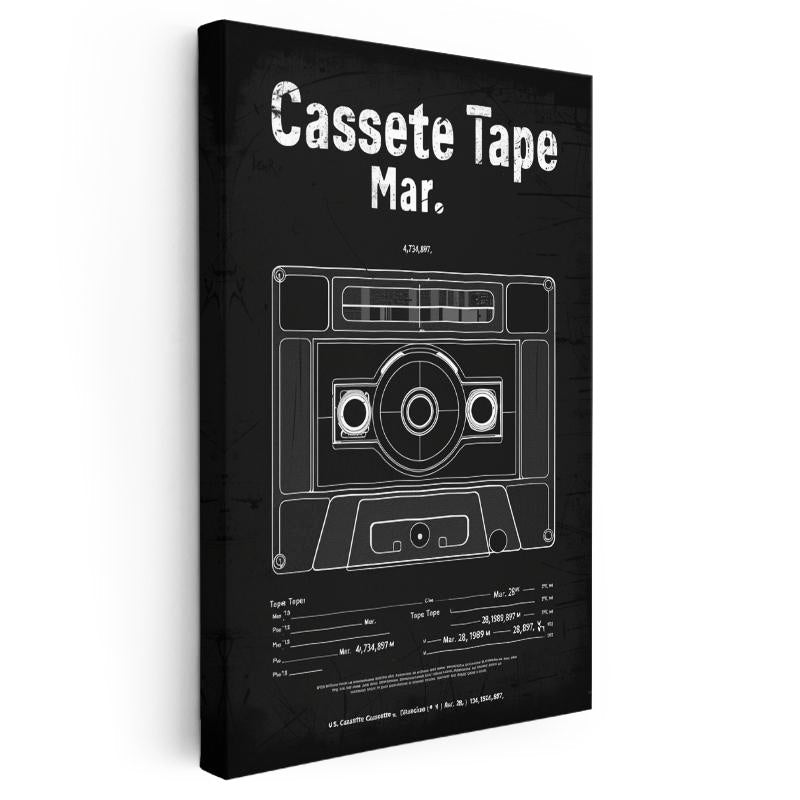 Dikey Kanvas Tablo Kaset Patent Çizimi Teknik Ön Görünüm Vintage Tablo Ev Ofis Duvar Dekoru