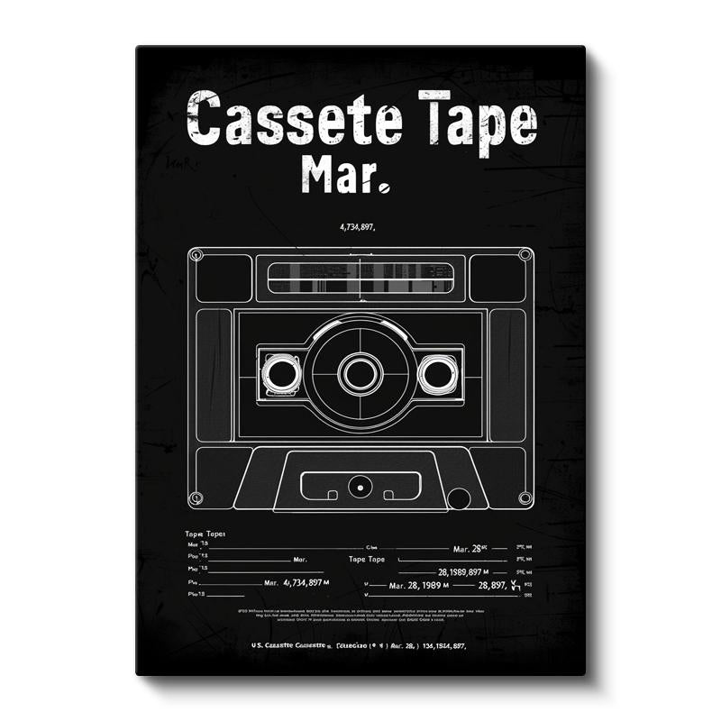 Dikey Kanvas Tablo Kaset Patent Çizimi Teknik Ön Görünüm Vintage Tablo Ev Ofis Duvar Dekoru