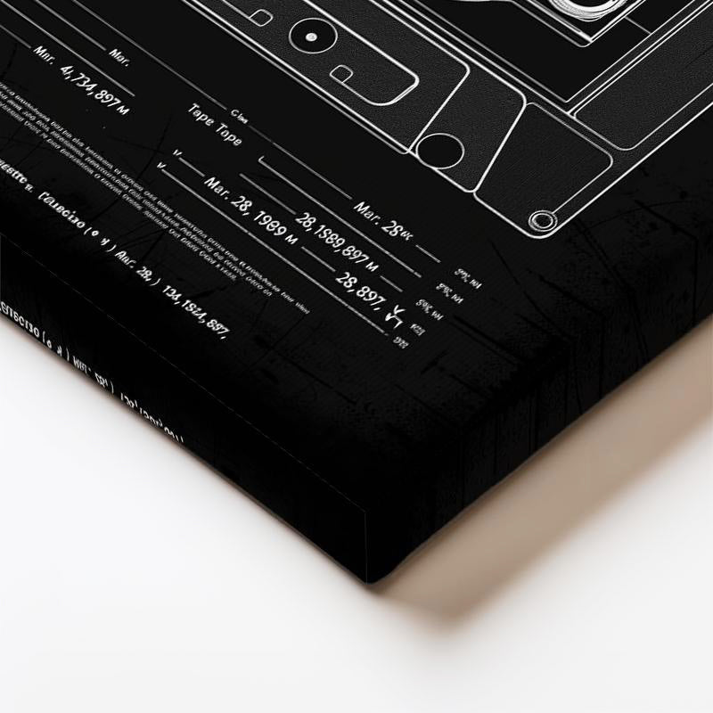 Dikey Kanvas Tablo Kaset Patent Çizimi Teknik Ön Görünüm Vintage Tablo Ev Ofis Duvar Dekoru