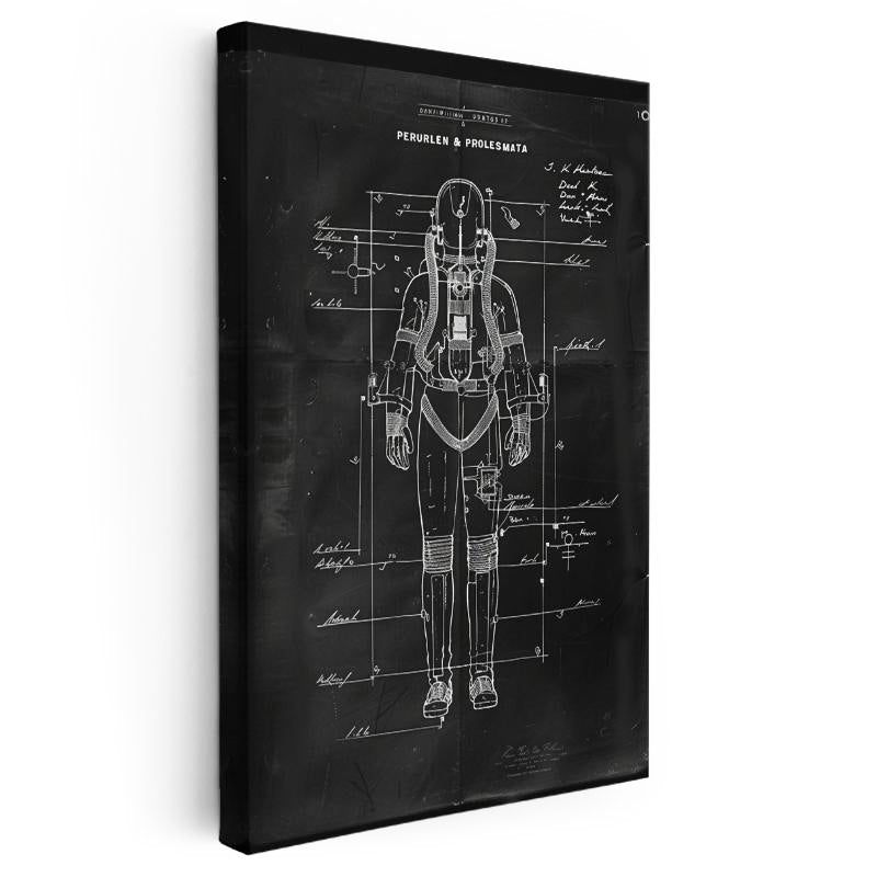 Dikey Kanvas Tablo Uzay Giysisi Teknik Çizimi Patent Vintage Tablo Ev Ofis Duvar Dekoru