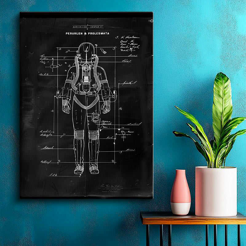 Dikey Kanvas Tablo Uzay Giysisi Teknik Çizimi Patent Vintage Tablo Ev Ofis Duvar Dekoru