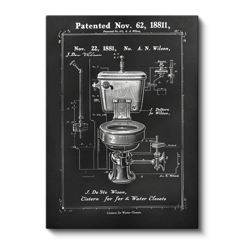 Dikey Kanvas Tablo Tuvalet Sifon Mekanizması Patent Çizimi Teknik Vintage Tablo Ev Ofis Duvar Dekoru