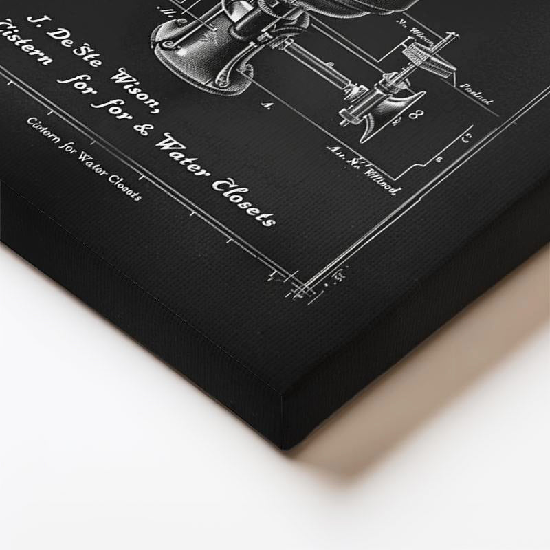 Dikey Kanvas Tablo Tuvalet Sifon Mekanizması Patent Çizimi Teknik Vintage Tablo Ev Ofis Duvar Dekoru