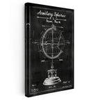 Dikey Kanvas Tablo Armillary Sphere Küre Patent Çizimi Teknik Vintage Tablo Duvar Dekoru
