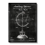 Dikey Kanvas Tablo Armillary Sphere Küre Patent Çizimi Teknik Vintage Tablo Duvar Dekoru