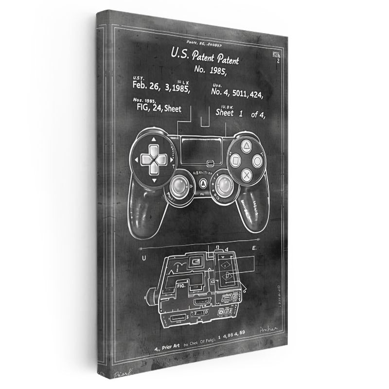 Dikey Kanvas Tablo Oyun Konsolu Kontrolcüsü Patent Çizimi Oyun Vintage Tablo Duvar Dekoru
