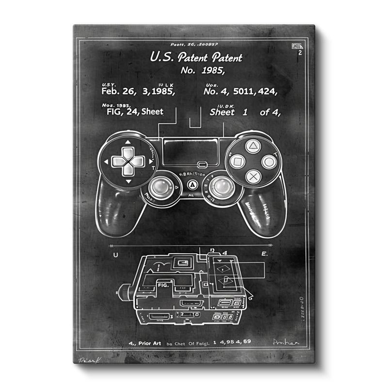 Dikey Kanvas Tablo Oyun Konsolu Kontrolcüsü Patent Çizimi Oyun Vintage Tablo Duvar Dekoru